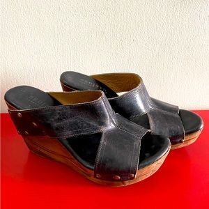 Priced to go! BED|STU black leather wedge heels sz 8-8.5 bed Stu